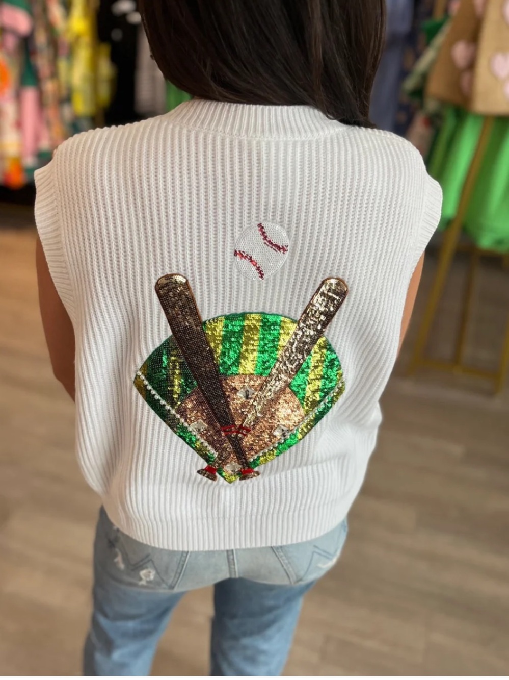 Queen of Sparkles Baseball Queen of Diamonds Sleeveless Sweater Vest Large NEW